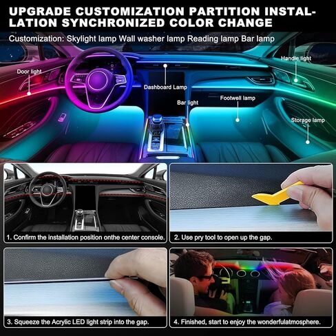 شريط إضاءة LED داخلي للسيارة من Dreamcolor أكريليك مع تطبيق لاسلكي، RGB 18 في 1 مع 175 بوصة 612 مصباح LED من الألياف الضوئية للسيارة، إضاءة محيطة للسيارة نيون سيمفونية مزدوجة المنطقة in Kuwait