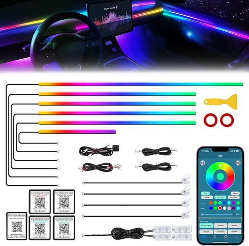 شريط إضاءة LED داخلي للسيارة من Dreamcolor أكريليك مع تطبيق لاسلكي، RGB 18 في 1 مع 175 بوصة 612 مصباح LED من الألياف الضوئية للسيارة، إضاءة محيطة للسيارة نيون سيمفونية مزدوجة المنطقة in Kuwait