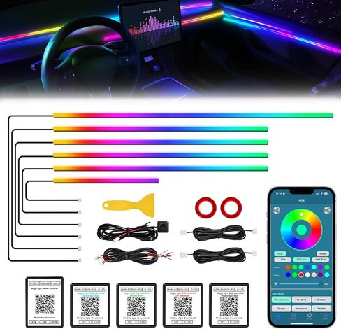 شريط إضاءة LED داخلي للسيارة من Dreamcolor أكريليك مع تطبيق لاسلكي، RGB 18 في 1 مع 175 بوصة 612 مصباح LED من الألياف الضوئية للسيارة، إضاءة محيطة للسيارة نيون سيمفونية مزدوجة المنطقة in Kuwait