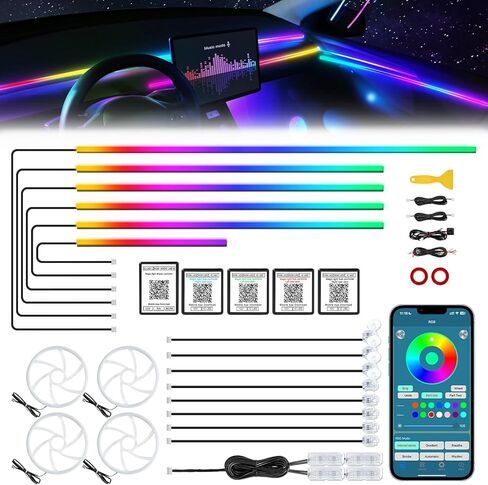 شريط إضاءة LED داخلي للسيارة من Dreamcolor أكريليك مع تطبيق لاسلكي، RGB 18 في 1 مع 175 بوصة 612 مصباح LED من الألياف الضوئية للسيارة، إضاءة محيطة للسيارة نيون سيمفونية مزدوجة المنطقة in Kuwait