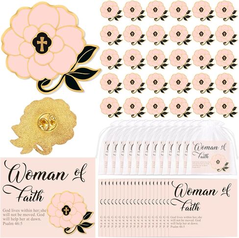 32 Pcs Christian Woman of Faith Pins Gifts - Religious Cross Flower Brooch with Cards Bulk for Church Mothers Day in Saudi Arabia