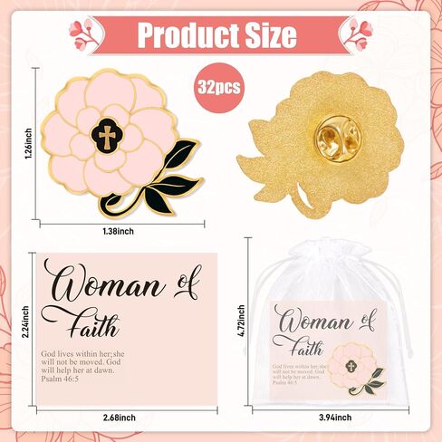 32 Pcs Christian Woman of Faith Pins Gifts - Religious Cross Flower Brooch with Cards Bulk for Church Mothers Day in Saudi Arabia