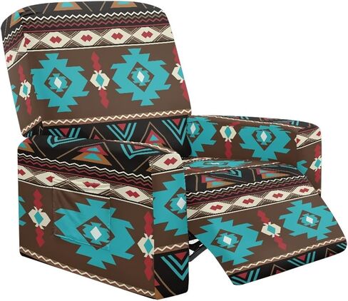 أغطية كرسي Cozeyat Red Aztec Tribal Horse Recliner 4 قطع أغطية للأولاد الكسول غطاء كرسي الأريكة غير قابل للانزلاق مع جيوب تخزين وواقي أثاث لغرفة المعيشة in Saudi Arabia