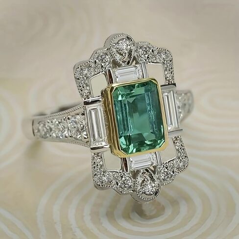 Vintage Two Tone Green Cubic Zirconia Rings for Women Gorgeous Anniversary Party Jewelry in Saudi Arabia