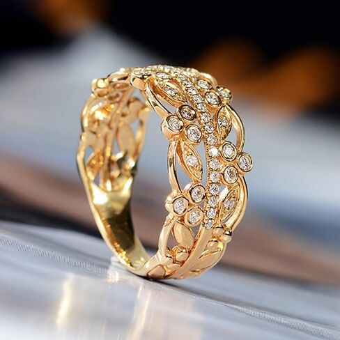 Gold Plated Cubic Zirconia Romantic Hollow Engagement Rings Wedding Bridal Band Promise Rings Evening Parties Anniversary Valentine's Day Gifts Eternity Bands for Women in Saudi Arabia
