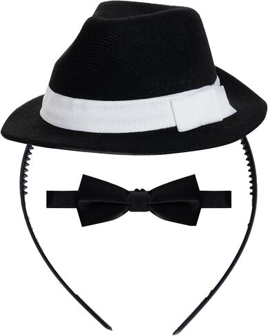 Cowboy Hat Headband Fedora Hat Headband with Bow Tie for Women Men Costume Accessories for Halloween Birthday Party in Saudi Arabia