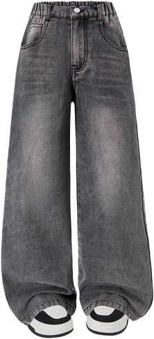 Nivne Tco Tween Girls Baggy Jeans Casual Zipper Fly & Five Pockets Kids Loose Fit Wide Leg Denim Pants in Saudi Arabia