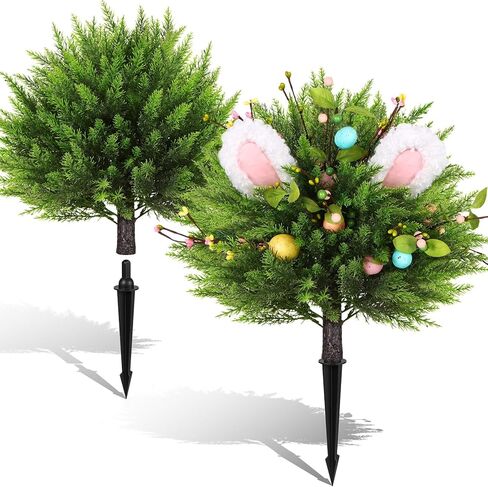 2PCS عيد الفصح الأرنب الاصطناعي على شكل أشجار الكرة الأرز توبياري مع ارتفاع الأرض، الربيع دائمة الخضرة مقاومة للأشعة فوق البنفسجية فو السرو شجيرات أرنب الشجيرات النباتات وهمية للداخلية في الهواء الطلق حديقة الشرفة الأمامية in Saudi Arabia