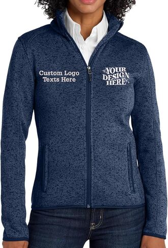 INK STITCH Women L232 Custom Design your Own Logo Texts Stitching Sweater Fleece Jackets - 3 Colors in Saudi Arabia