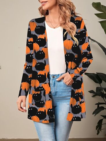 Ladies' loose coat - Unique printed design, warm long-sleeved casual long outerwear in Saudi Arabia