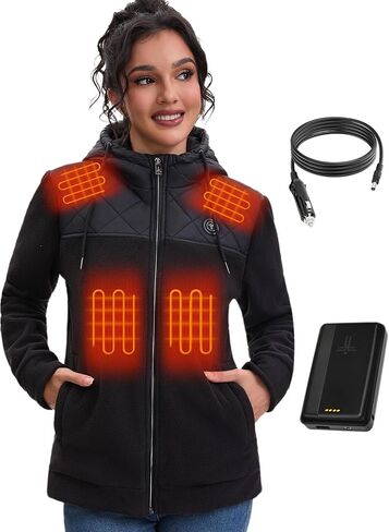 12V Fleece Heated Jackets for Women with 15000mAh Battery Pack Included Heated Coat Hoodie in Saudi Arabia