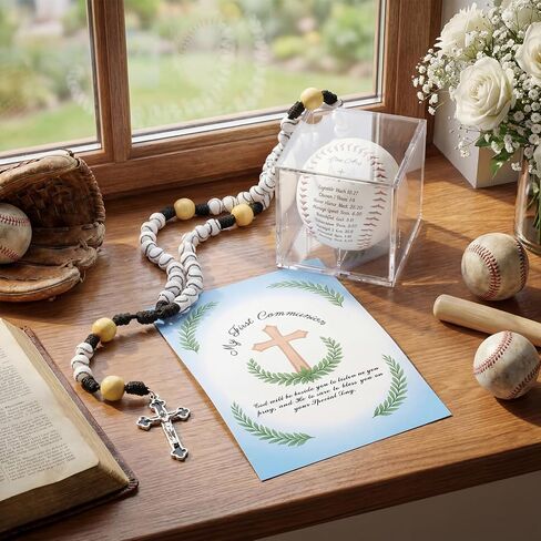 Kigeli 5 Pcs First Communion Gift for Boys Baseball with Rosary Baseball First Holy Communion Card Christian Religious Confirmation Baptisms Gifts for Teenage Sports Lovers Base Ball Team in Saudi Arabia