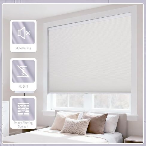 Cordless No Drill Blackout Honeycomb Shades - Thermal Insulation, UV Protection, Privacy, Room Darkening, White 28.5" W X 54" H in Saudi Arabia