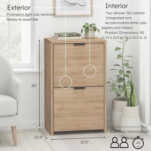 خزانة ملفات عمودية بطول 30 بوصة من Prepac مع درجين للقفل، من خشب البلوط الفاتح in Kuwait