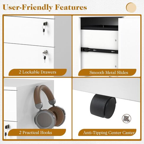 LOKO Mobile File Cabinet with 3 Drawers, Wooden Rolling Filing Cabinet with Lock, Under Desk File Organizer for A4/Letter/Legal Size, for Home Office, Study (White) in Saudi Arabia