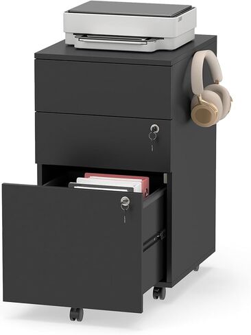 LOKO Mobile File Cabinet with 3 Drawers, Wooden Rolling Filing Cabinet with Lock, Under Desk File Organizer for A4/Letter/Legal Size, for Home Office, Study (White) in Saudi Arabia