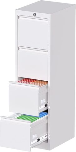 خزانة ملفات معدنية عمودية مع قفل، خزانة ملفات مع 4 أدراج للرسائل، قانوني، F4، A4، عرض 14.96 بوصة × عمق 17.72 بوصة × ارتفاع 52.36 بوصة، يلزم التجميع، أبيض in Kuwait