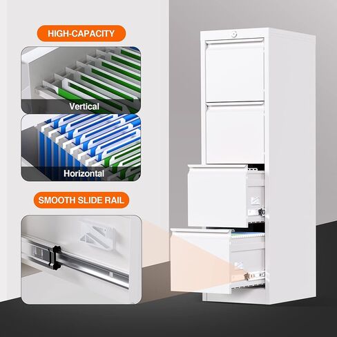 خزانة ملفات معدنية عمودية مع قفل، خزانة ملفات مع 4 أدراج للرسائل، قانوني، F4، A4، عرض 14.96 بوصة × عمق 17.72 بوصة × ارتفاع 52.36 بوصة، يلزم التجميع، أبيض in Kuwait