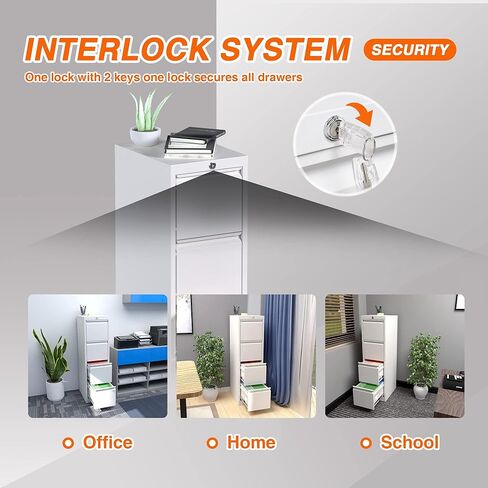 خزانة ملفات معدنية عمودية مع قفل، خزانة ملفات مع 4 أدراج للرسائل، قانوني، F4، A4، عرض 14.96 بوصة × عمق 17.72 بوصة × ارتفاع 52.36 بوصة، يلزم التجميع، أبيض in Kuwait