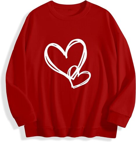 Unisex Round Neck Long Sleeve Heart Graphic Sweatshirt -White double heart simple drawing pattern in Saudi Arabia