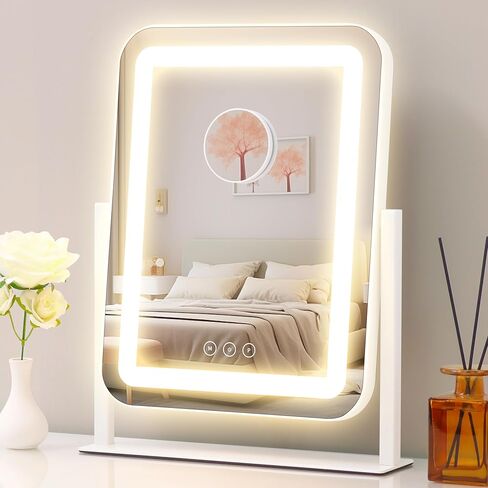 مرآة مكياج مع أضواء، مرآة مكياج LED مقاس 13.1 بوصة × 16.7 بوصة، مرآة مكياج مضيئة مع أضواء، تحكم ذكي باللمس، 3 أوضاع إضاءة، مرآة مضيئة لمكتب المكياج، وغرفة النوم، وغرفة الملابس in Kuwait