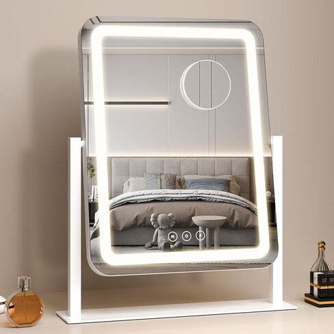 مرآة مكياج مع أضواء، مرآة مكياج LED مقاس 13.1 بوصة × 16.7 بوصة، مرآة مكياج مضيئة مع أضواء، تحكم ذكي باللمس، 3 أوضاع إضاءة، مرآة مضيئة لمكتب المكياج، وغرفة النوم، وغرفة الملابس in Kuwait