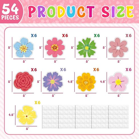 JOETMAE 54 قطعة من قصاصات ورق الزهور للربيع والصيف - قطع الزهور للوحة إعلانات الربيع، ديكور جدار الفصل الدراسي للمنزل والحفلات، ديكور العودة إلى المدرسة in Kuwait