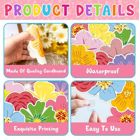 JOETMAE 54 قطعة من قصاصات ورق الزهور للربيع والصيف - قطع الزهور للوحة إعلانات الربيع، ديكور جدار الفصل الدراسي للمنزل والحفلات، ديكور العودة إلى المدرسة in Kuwait