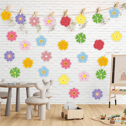 JOETMAE 54 قطعة من قصاصات ورق الزهور للربيع والصيف - قطع الزهور للوحة إعلانات الربيع، ديكور جدار الفصل الدراسي للمنزل والحفلات، ديكور العودة إلى المدرسة in Kuwait