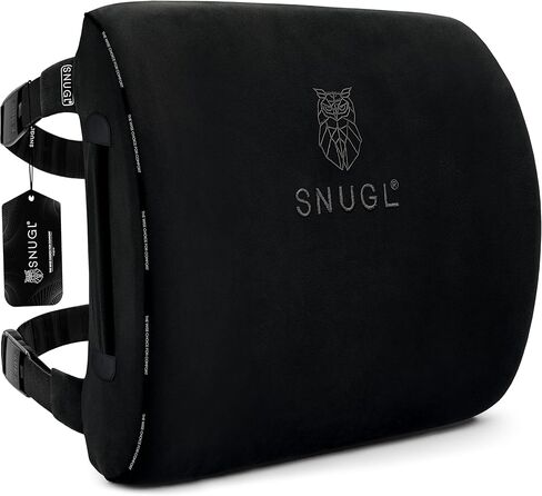 SNUGL Lower Back Support Cushion for Chair and Car Seat Back Support | Memory Foam Back Lumbar Support Cushion with Dual Straps | Ergonomic Office Chair Back Support with Non-Slip Back Layer | Black in Kuwait