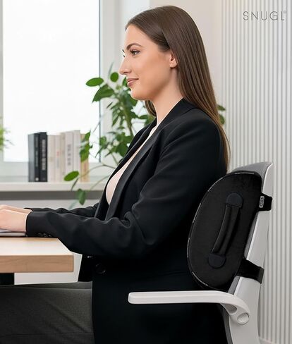 SNUGL Lower Back Support Cushion for Chair and Car Seat Back Support | Memory Foam Back Lumbar Support Cushion with Dual Straps | Ergonomic Office Chair Back Support with Non-Slip Back Layer | Black in Kuwait