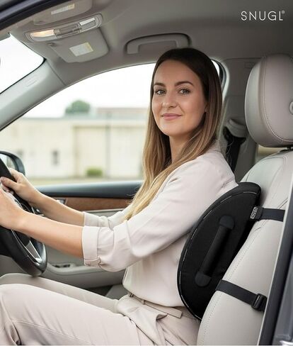 SNUGL Lower Back Support Cushion for Chair and Car Seat Back Support | Memory Foam Back Lumbar Support Cushion with Dual Straps | Ergonomic Office Chair Back Support with Non-Slip Back Layer | Black in Kuwait