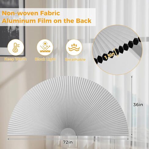 2 حزمة من ظلال النوافذ المقوسة التي تحجب الضوء بنسبة 100%، ستائر نصف دائرية من القماش المطوي نصف دائرية، ظل نصف دائري أعمى مقطوع بحرية لغرف المعيشة وغرف النوم والمكاتب (36 بوصة × 72 بوصة) in Kuwait