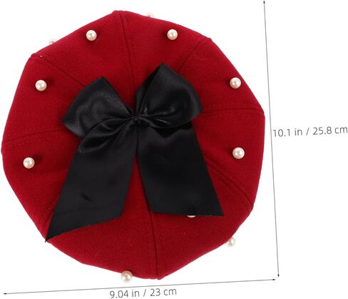 أنيقة لؤلؤة Bowknot قبعة بيريه للنساء خمر قبعة صوف مثمنة في النبيذ الأحمر أنيقة مستوحاة من الفرنسية أغطية الرأس عارضة لجميع المواسم المؤنث تعزيز الملابس in Kuwait