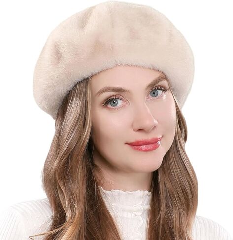 Harssidanzar Women's Fluffy Faux Fur Beret Hats CL603US in Saudi Arabia