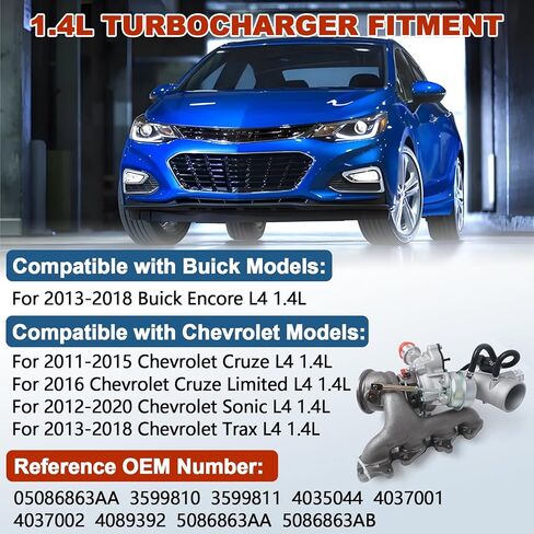 667-203 1.4L Turbo Turbocharger with Gasket Fit for 2011-2015 Chevy Chevrolet Cruze 2012-2020 Sonic 2013-2018 Trax 2013-2018 Buick Encore Replace# 55565353 GT1446 in Saudi Arabia