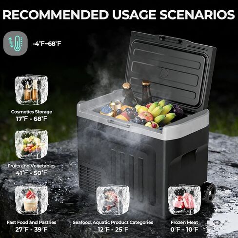 12V Portable Refrigerator, 42 Quart Dual-Voltage 12V/24V DC Car Cooler, -4°F to 68°F Portable Freezer for Car, Truck, RV, Camping, Home, Road Trips，Black in Saudi Arabia