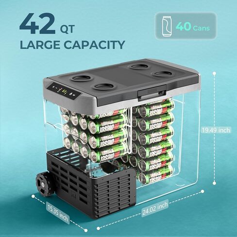 12V Portable Refrigerator, 42 Quart Dual-Voltage 12V/24V DC Car Cooler, -4°F to 68°F Portable Freezer for Car, Truck, RV, Camping, Home, Road Trips，Black in Saudi Arabia