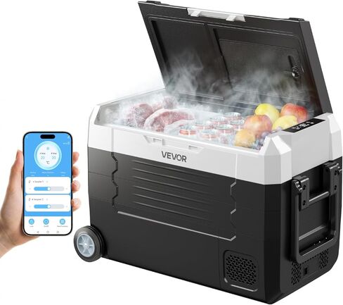 VEVOR Car Refrigerator, DC 12/24V AC100-240V Compressor Electric Cooler, -4°F to 68°F Truck Refrigerator with APP Control, Wheels & Dual Zone, 48 QT Cars Cooler for RVs, Boats, Camping, Fishing in Saudi Arabia