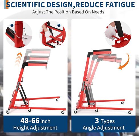 DEXSO Topside Automotive Engine Creeper, Adjustable Height from 48" - 66", 400LBS Capacity Foldable Top Side Creeper for Home Garage Workshop Repair Maintenance,Red in Saudi Arabia