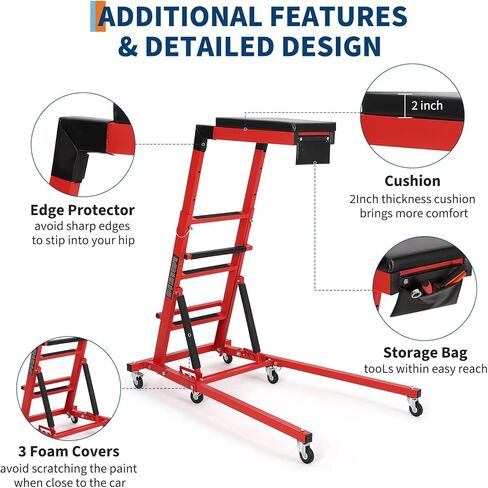 DEXSO Topside Automotive Engine Creeper, Adjustable Height from 48" - 66", 400LBS Capacity Foldable Top Side Creeper for Home Garage Workshop Repair Maintenance,Red in Saudi Arabia