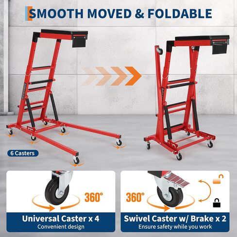 DEXSO Topside Automotive Engine Creeper, Adjustable Height from 48" - 66", 400LBS Capacity Foldable Top Side Creeper for Home Garage Workshop Repair Maintenance,Red in Saudi Arabia