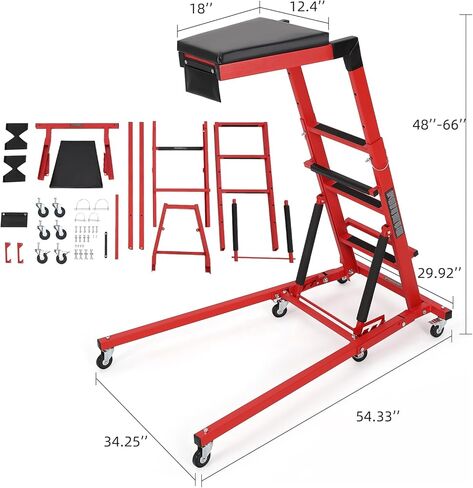 DEXSO Topside Automotive Engine Creeper, Adjustable Height from 48" - 66", 400LBS Capacity Foldable Top Side Creeper for Home Garage Workshop Repair Maintenance,Red in Saudi Arabia