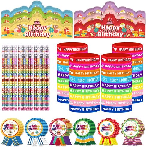144 Pcs Birthday Pencils Set 36 Happy Birthday Pencils 36 Happy Birthday Rubber Bracelets 36 Happy Birthday Badge Stickers 36 Happy Birthday Crowns for Classroom Birthday Party Favors in Saudi Arabia