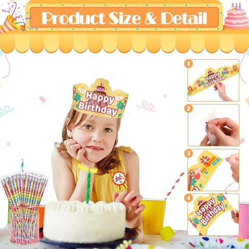 144 Pcs Birthday Pencils Set 36 Happy Birthday Pencils 36 Happy Birthday Rubber Bracelets 36 Happy Birthday Badge Stickers 36 Happy Birthday Crowns for Classroom Birthday Party Favors in Saudi Arabia