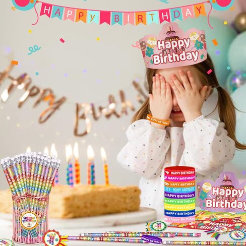 144 Pcs Birthday Pencils Set 36 Happy Birthday Pencils 36 Happy Birthday Rubber Bracelets 36 Happy Birthday Badge Stickers 36 Happy Birthday Crowns for Classroom Birthday Party Favors in Saudi Arabia