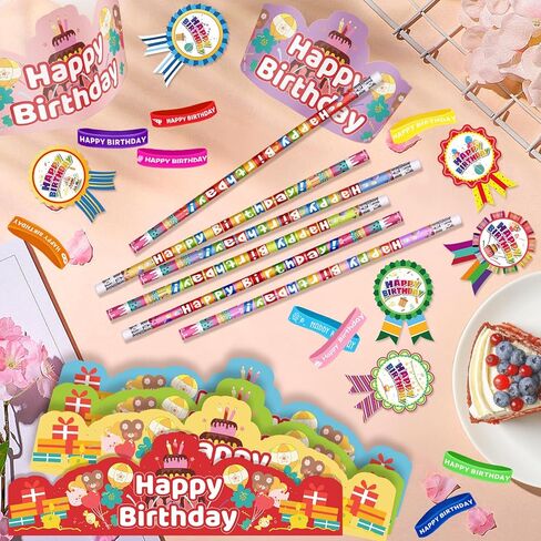 144 Pcs Birthday Pencils Set 36 Happy Birthday Pencils 36 Happy Birthday Rubber Bracelets 36 Happy Birthday Badge Stickers 36 Happy Birthday Crowns for Classroom Birthday Party Favors in Saudi Arabia