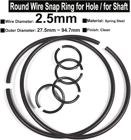 Retaining Rings，Round Snap Ring，10Pcs Wire Diameter φ2.5mm Spring Steel Round Rings for Hole Retainer Circlips Shaft OD=27.5mm~94.7mm(2.5x50x4)(2.5x46.8x6) in Saudi Arabia