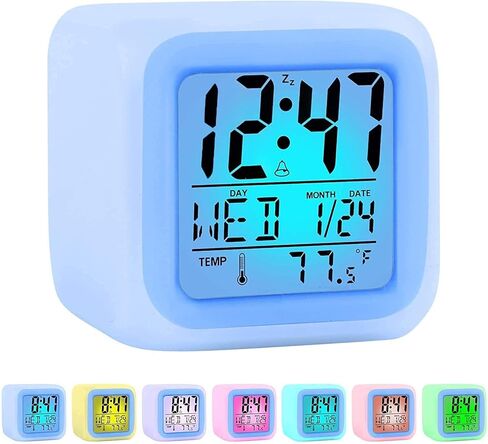 Alarm Clock with 7 Color Changing Night Light, Digital Kid Alarm Clocks with Snooze, Wake Up Digital Clock for Room Decor, Temperature, Gift for Girls Boys, Back to School Gifts in Kuwait