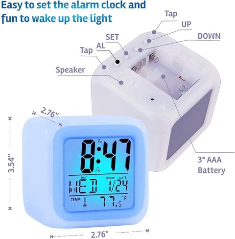 Alarm Clock with 7 Color Changing Night Light, Digital Kid Alarm Clocks with Snooze, Wake Up Digital Clock for Room Decor, Temperature, Gift for Girls Boys, Back to School Gifts in Kuwait